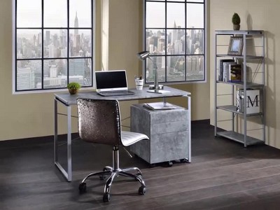 Faux Concrete and Silver Writing Desk with Wood Top