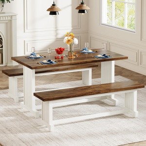 Tribesigns 47" Dining Table Set for 4, 3-Piece Kitchen Room Table with 2 Benches, for Small Space, Home Living Room, White & Rustic Brown - 1 of 4