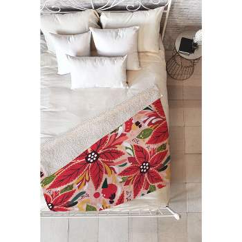 Avenie Abstract Floral Poinsettia Red Fleece Throw Blanket -Deny Designs