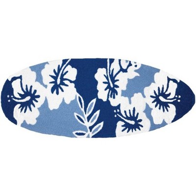 Jellybean Indoor/Outdoor Decorative Surfboard Accent Rug - Navy Hibiscus Accent Rug - 21" X 54" Oval