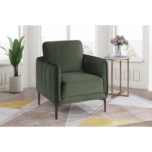 Velvet Upholstered Accent Chair with Vertical Channel Tufting, Plush Cushion and Metal Legs - 1 of 4