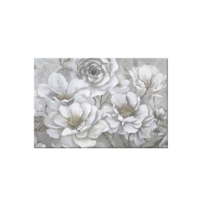 36" x 24" White Roses Unframed Wall Canvas Gray - Prinz