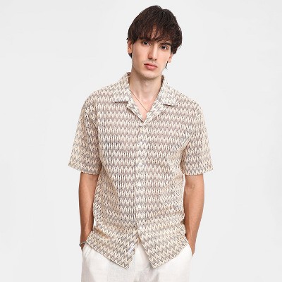 Campus Sutra Men Men's Canvas Beige Chevron-Knit Shirt