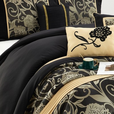 Luxurious Black and Gold Queen Microfiber Comforter Set