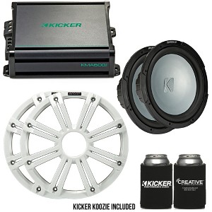 Kicker - Two 12 Inch LED  Marine Subwoofers in White, 1 Pair with 600 Watt Amplifier Bundle - 1 of 4