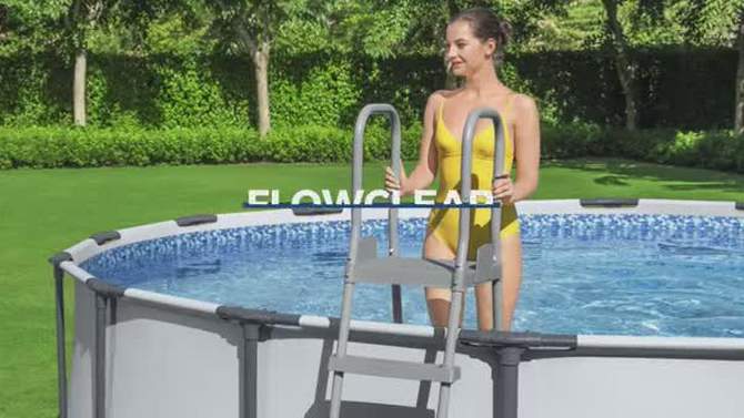 Bestway Flowclear 52 Inch Safety Ladder for Above Ground Outdoor Swimming Pools with Non-Sip Steps and Reliable Arm Rail, Gray, 2 of 8, play video