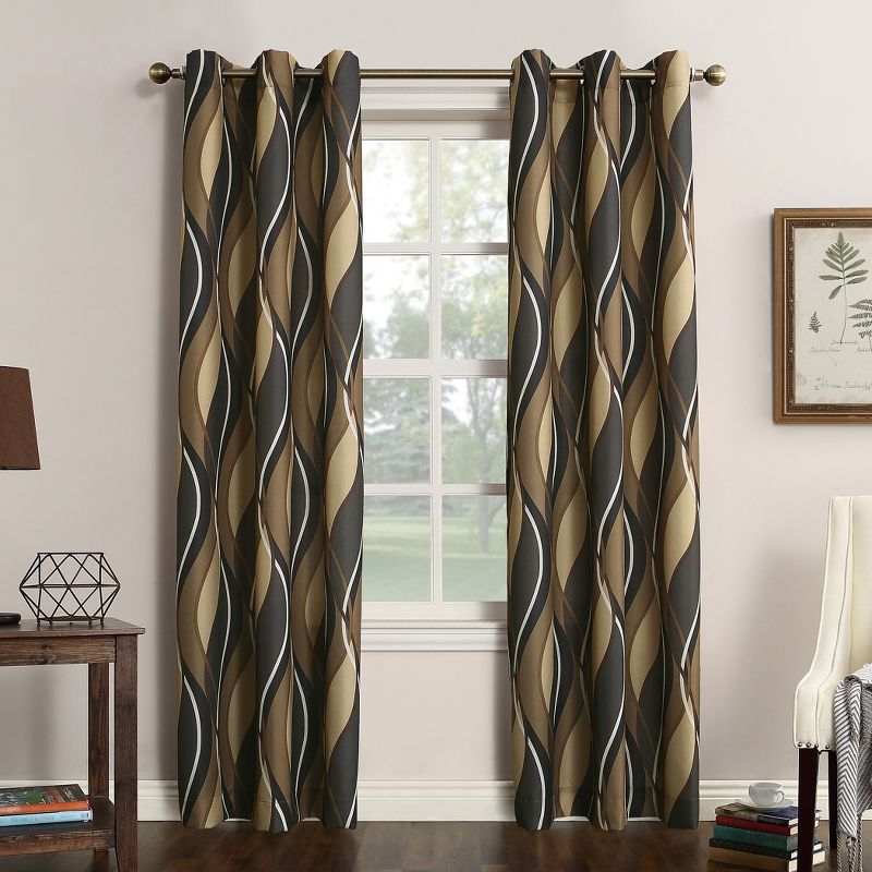 No. 918 Semi-Sheer Intersect Ogee Wave Print Grommet Curtain Panel, 1 of 6