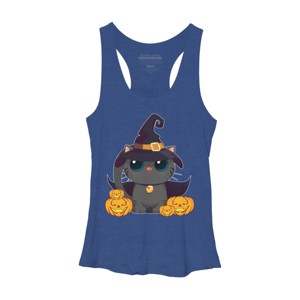 Women's Design By Humans Black Cat With Jack O Lantern Halloween Shirt By thebeardstudio Racerback Tank Top - 1 of 3