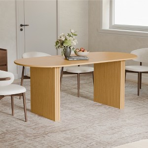 Wooakway 67"L*33.5"D Oval Oak Dining Table with Double Pedestal Kitchen Table with Solid Wood Base Seats 6 for Living Room Dining Room - 1 of 4