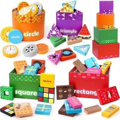 Wooden Shape Sorter and Nesting Box Set, Everyday Objects Matching Game for Toddlers Ages 1-3