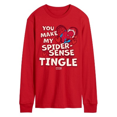 Men's Marvel Valentine Spidey Sense Long Sleeve Graphic T-Shirt - Red - Medium