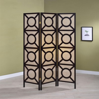 Vynxaria Tan and Cappuccino Circle Pattern 3-Panel Folding Screen