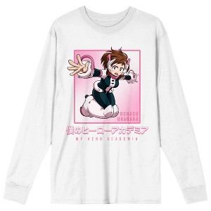 My Hero Academia Ochaco Uraraka Jumping Art Crew Neck Long Sleeve White Adult Tee - 1 of 3