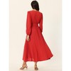 Seta T Women's Long Lantern Sleeve Wrap V Neck Flowy Ruffle Pleated Maxi Dresses - 4 of 4