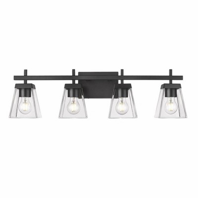Lauren Matte Black 4-Light Vanity with Clear Glass Shades
