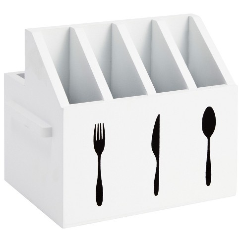 White Ceramic Utensil Holder, Flatware Caddy with Metal Stand (13 x 4 –  Farmlyn Creek