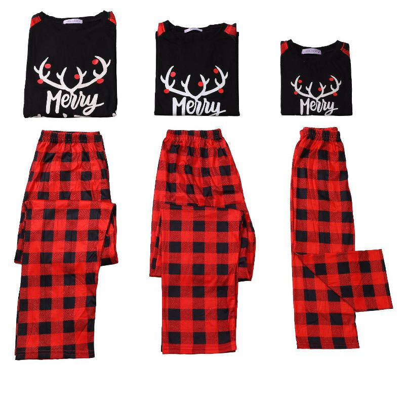cheibear Christmas Deer Loungewear Long Sleeves Tee Plaid Pants 2 Piece Family Pajama Sets, 3 of 5