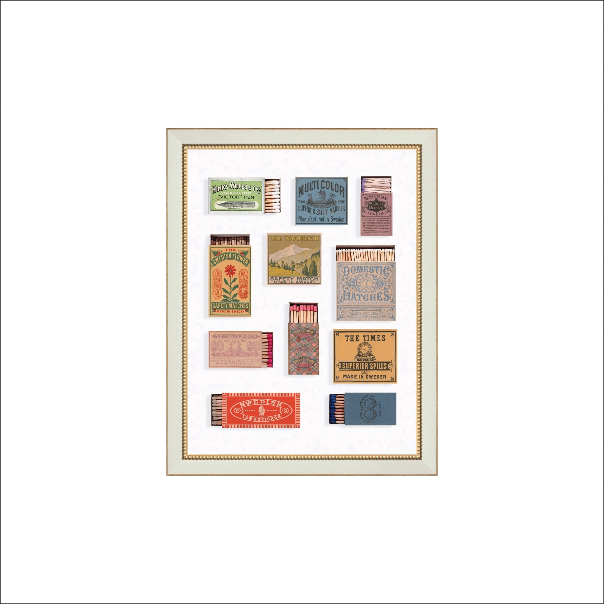 Petal Lane 7"x9" Match Boxes Brass Beaded Framed Wall Art Cream