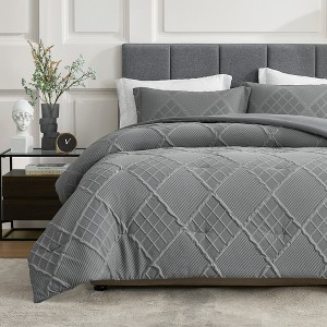 Amelie Home Soft Jacquard Comforter Set, Cozy All Season Bedding with Elegant Windowpane Texture - 1 of 4