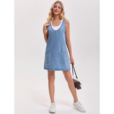 Женские платья INSPIRE CHIC Women's Denim Roller Romper Casual Sleeveless V Neck Mini Dresses X-Large Sky Blue — фото 3