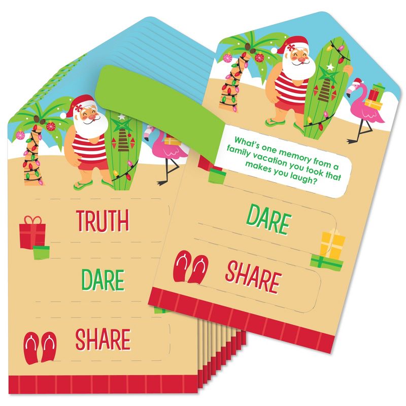 Big Dot of Happiness Tropical Christmas - Beach Santa Holiday Party Game Pickle Cards - Truth, Dare, Share Pull Tabs - Set of 12, 1 of 6