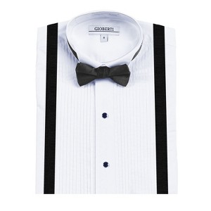 Gioberti Boy's Wing Tip Collar White Tuxedo Dress Shirt with Bow Tie and Metal Studs - 1 of 4
