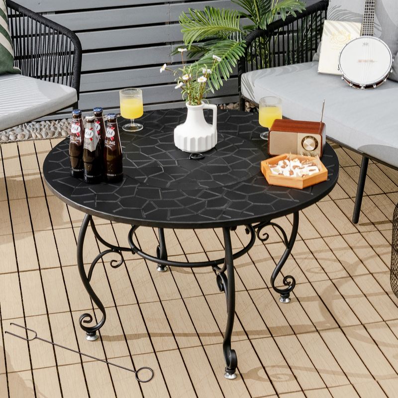 Costway 35.5'' Patio Fire Pit Dining Table Charcoal Wood Burning W/ Cooking BBQ Grate, 5 of 11