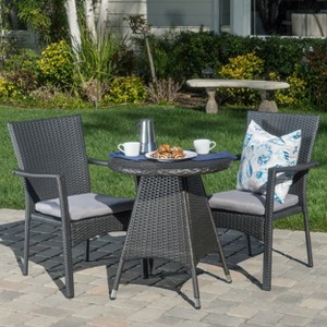 Christopher Knight Home Georgina Outdoor Wicker 3 Piece Bistro Set with Cushion - 1 of 4