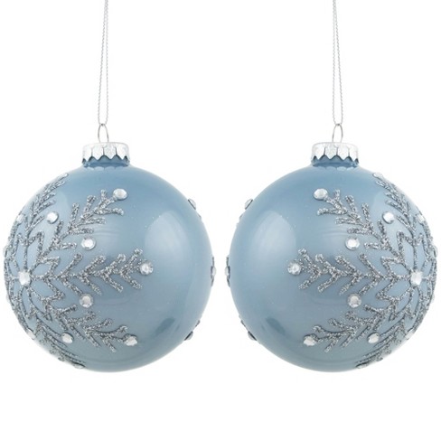 Northlight Set Of 2 Shiny Stone Blue Glitter Snowflakes Glass Christmas  Ball Ornaments 4 : Target