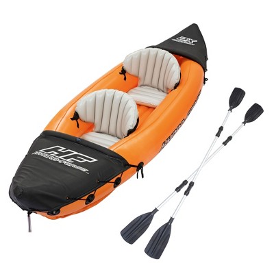 Bestway Lite-Rapid X2 126 x 35 Inches Inflatable 2 Person Kayak Float with 2 Aluminum Oars and Repair Patch for Ages 12 and  Up, Orange/Black