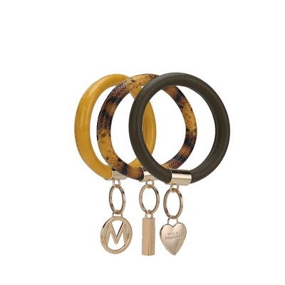 MKF Collection Jasmine 3 Piece Bangle Wristlet and Keychain Set by Mia K- Olive Mustard