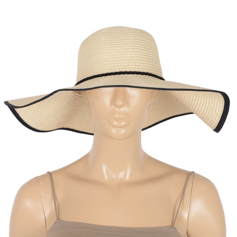 Anna-Kaci Wide Brim Straw Sun Hat with Braided Cord Detail Lightweight Packable Design for Beach Outdoor Protection - Beige