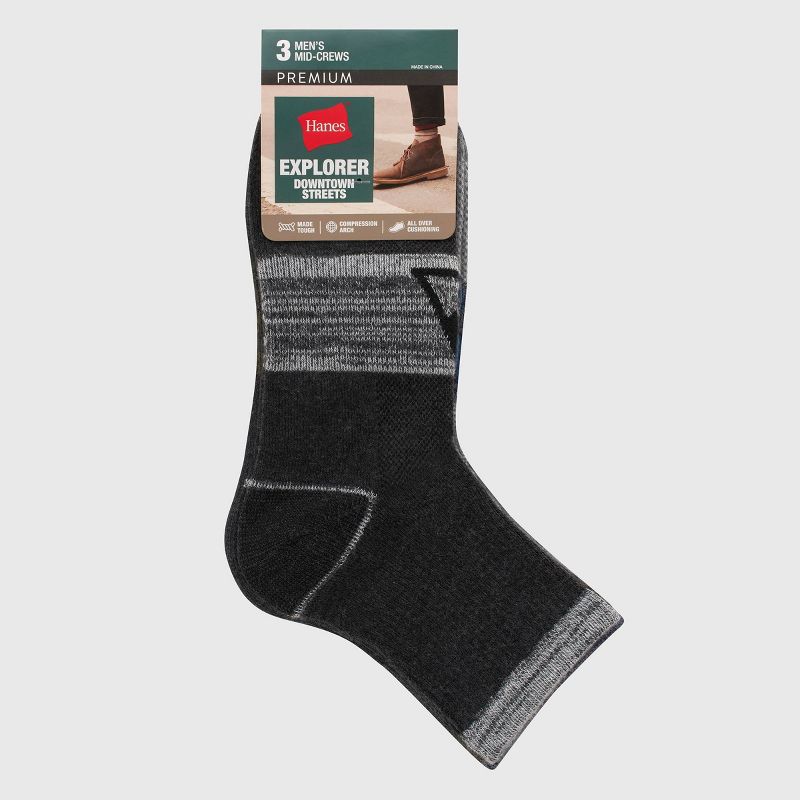 Hanes Premium Men&#39;s Explorer Full Cushion Ankle Socks 3pk - Charcoal Gray 6-12, 3 of 4