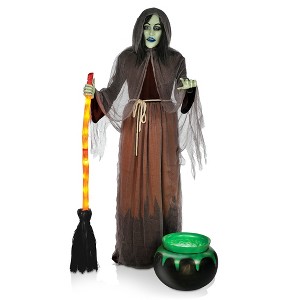 BOO BOX  6ft Halloween Animatronic Witch with Cauldron, Outdoor Halloween Decoration with Moving Mouth, Hand, Broom, Sound and Motion Activated - 1 of 4