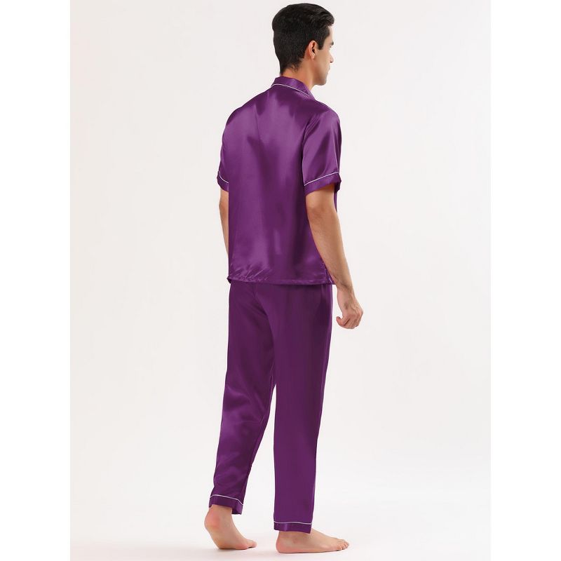 Lars Amadeus Men's Classic Satin Pajama Sets Short Sleeves Night Sleepwear, 4 of 6