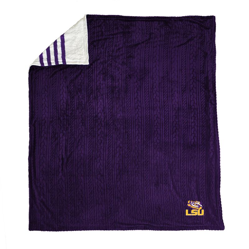 NCAA LSU Tigers Knit Embossed Faux Shearling Stripe Throw Blanket, 2 of 3