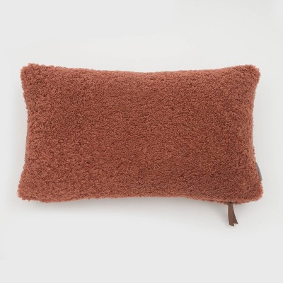 12"x20" Oversize Teddy Sherpa Lux Lumbar Throw Pillow Copper - Evergrace