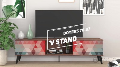 Doyers 71'' Mid-Century Modern TV Stand in Vibrant Red and Blue