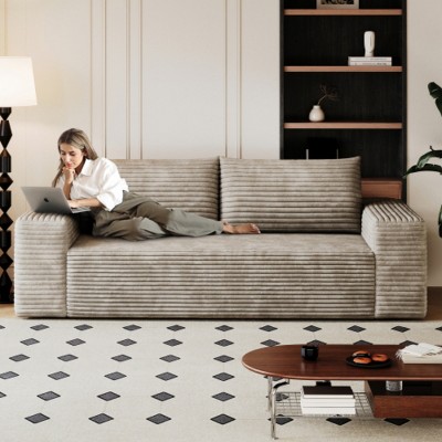 71" Modern Upholstered Corduroy Sofa with Deep Seat, Comfortable Lounge Couch for Living Room, Bedroom, or Small Apartments–The Pop Home