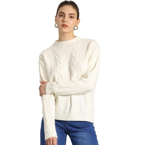 INSPIRE CHIC Women's Long Sleeve Pullover Tops Cable Knit Crew Neck Sweater - 1 of 4