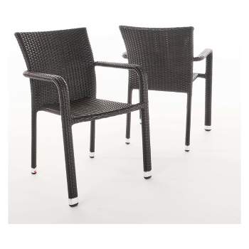 Dover 2pk Wicker Armed Stacking Chairs - Brown - Christopher Knight Home