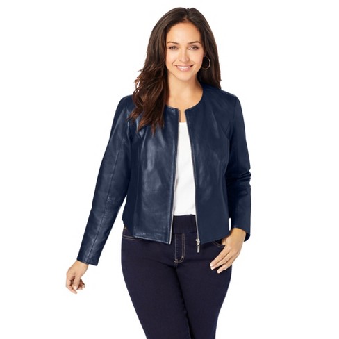 Jessica Women's Plus Size Collarless Jacket, 16 Navy : Target