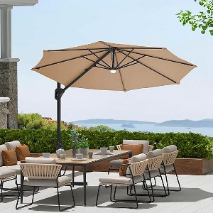 10FT Cantilever Patio Umbrella,360 Degree Rotation,Aluminum Frame Hanging Market Umbrella with Cross Base, Stable for Backyard, Garden, Porch - 1 of 4
