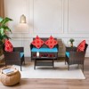 FIONECA 4-Piece Outdoor PE Rattan Sofa Set with Coffee Table and Sapphire Blue Cushions - 3 of 4