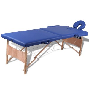 vidaXL Blue Foldable Massage Table 2 Zones with Wooden Frame - 1 of 4
