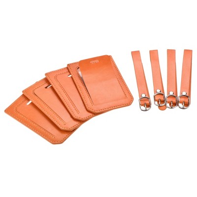 Unique Bargains Backpack PU Holder Identifier Card Luggage Tag with Strap 4 Pcs