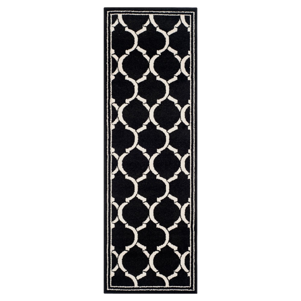 Anthracite/Ivory Geometric Loomed Runner 2'3inx7' - Safavieh