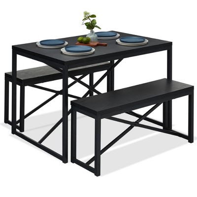 Best Choice Products 45.5in 3-Piece Bench Style Dining Furniture Set, 4-Person Dinette w/ 2 Benches, Table