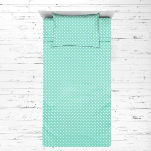 Bacati - Mint Pin Dots 3 pc Toddler Bed Sheet Set - 1 of 4
