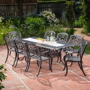 Christopher Knight Home Virago Outdoor Cast Aluminum Expandable 9 Piece Dining Set with Umbrella Hole, Shiny Copper - 1 of 4